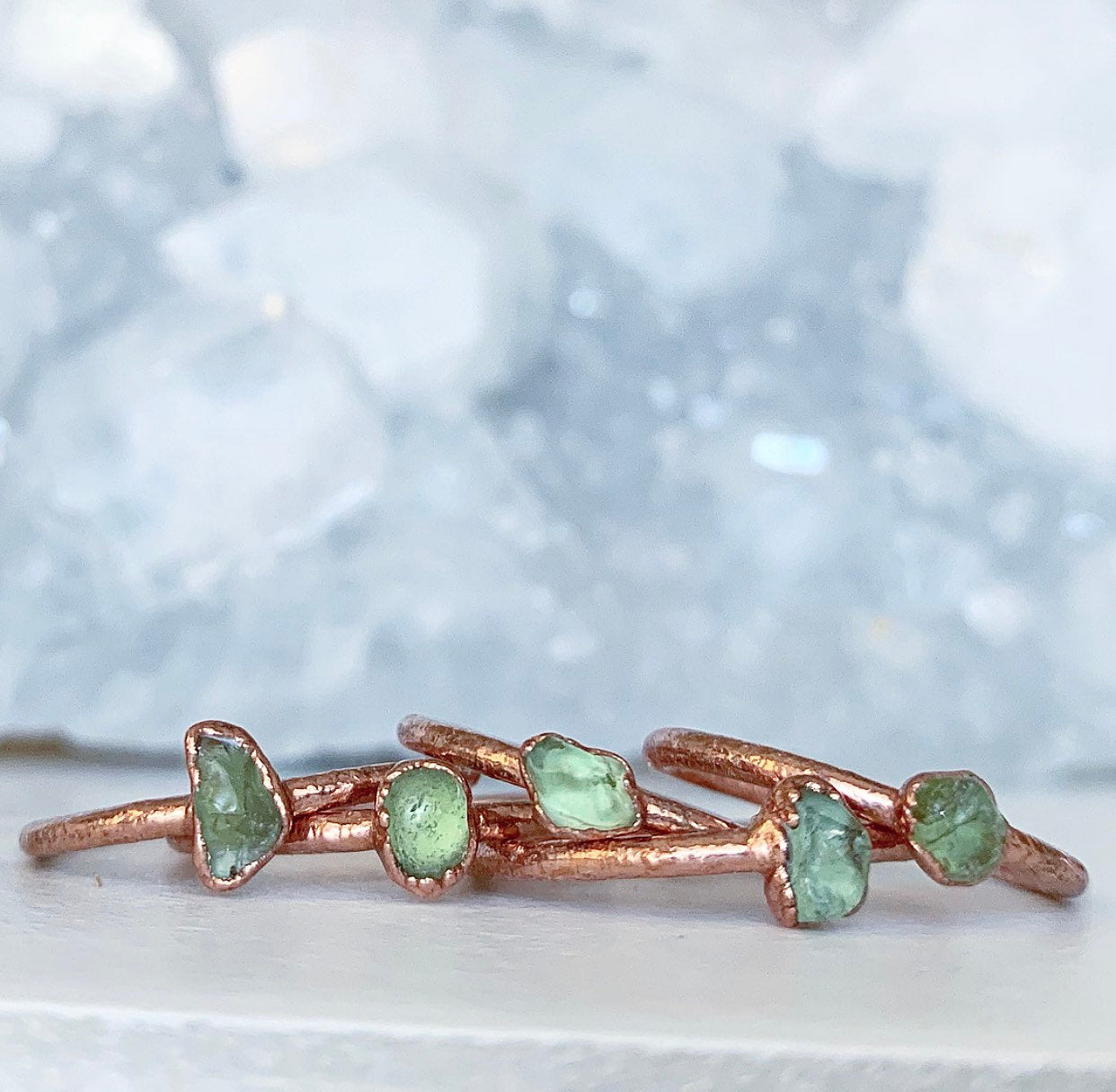 Tiny Raw Peridot Ring, August Birthstone Stacking Ring, Dainty Peridot Copper Ring, Delicate Peridot Jewelry, Tiny Copper Stacking Ring