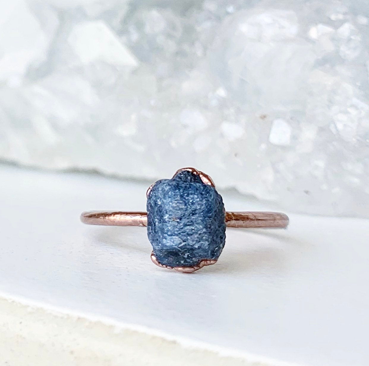 Dainty Raw Sapphire Stacking Ring, September Birthstone Ring, Raw Birthstone Jewelry, September Birthday Gift for Her, Rough Stone Ring