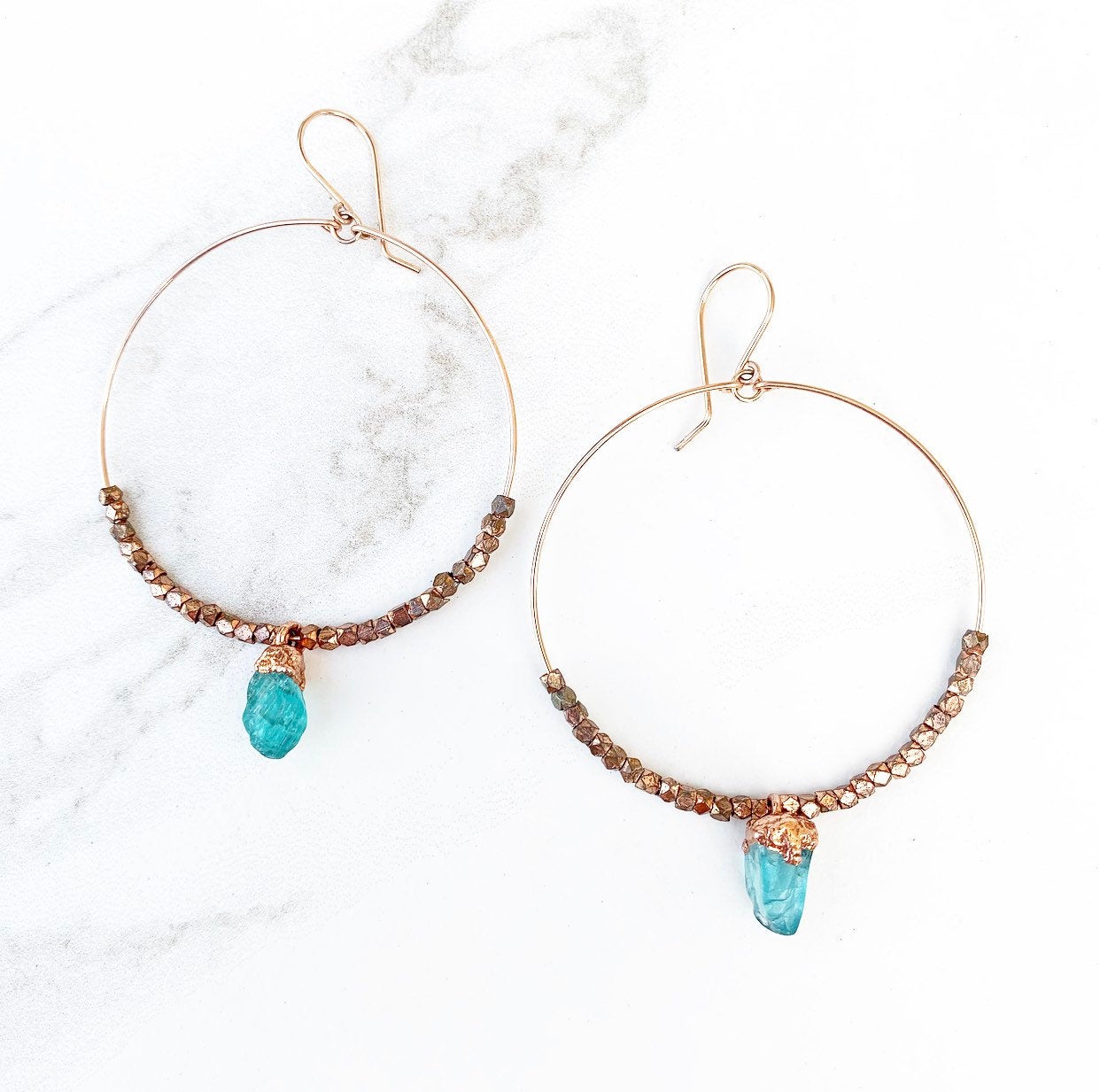 Raw Apatite Beaded Statement Hoops