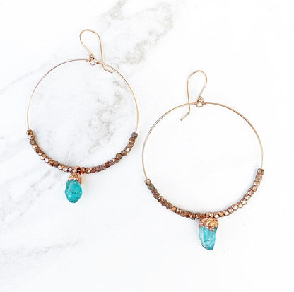 Raw Apatite Beaded Statement Hoops