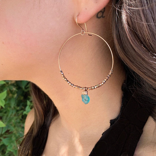 Raw Apatite Beaded Statement Hoops