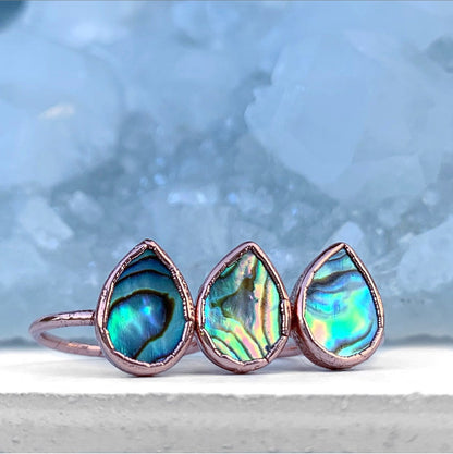 Teardrop Abalone Shell Ring, Alternative Pisces Birthstone Ring, Flashy Abalone Shell Ring, Beachy Style Statement Ring, Beachy Boho Jewelry
