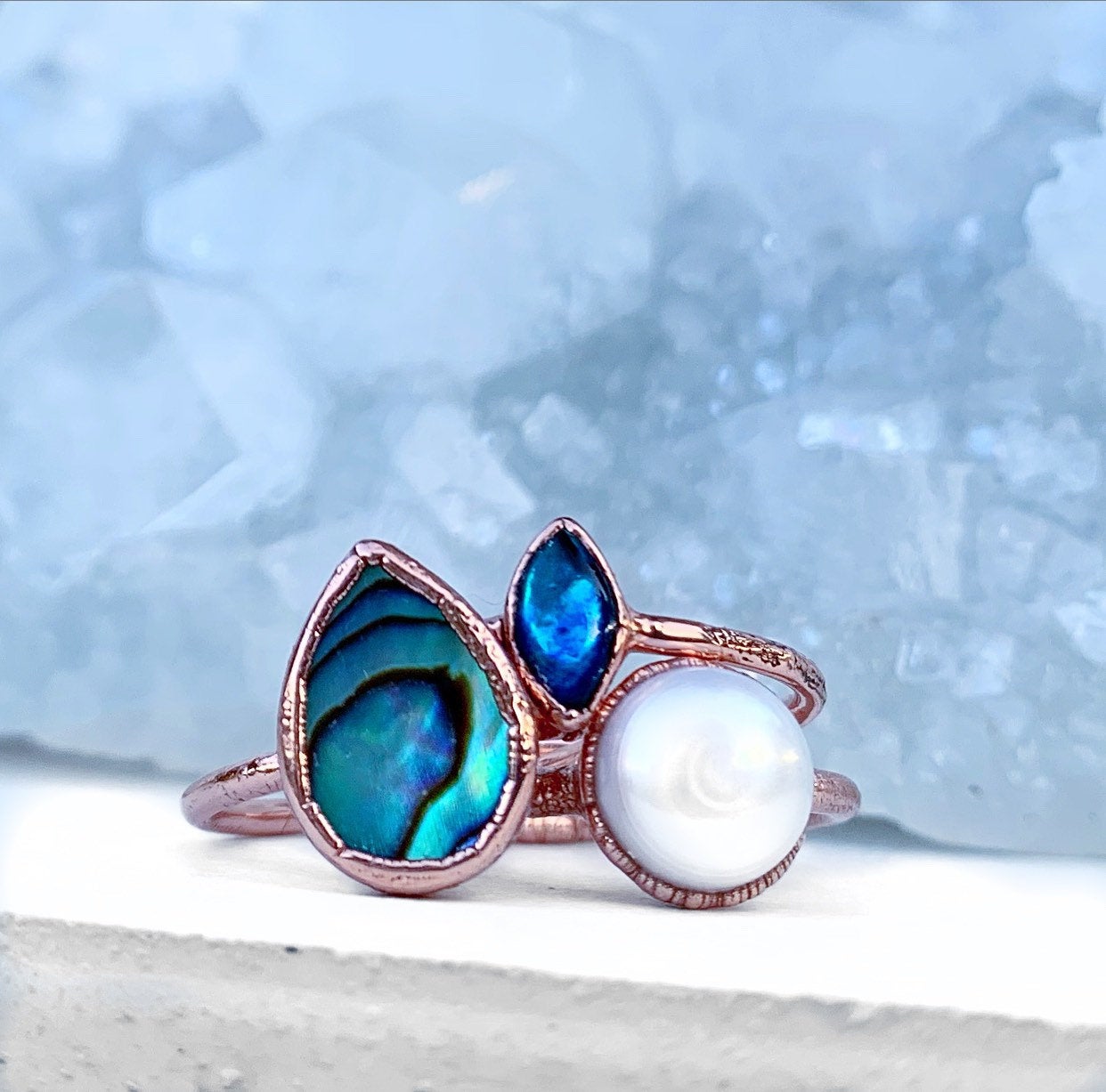 Teardrop Abalone Shell Ring, Alternative Pisces Birthstone Ring, Flashy Abalone Shell Ring, Beachy Style Statement Ring, Beachy Boho Jewelry