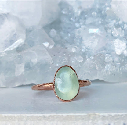 Smooth Prehnite Copper Stacking Ring