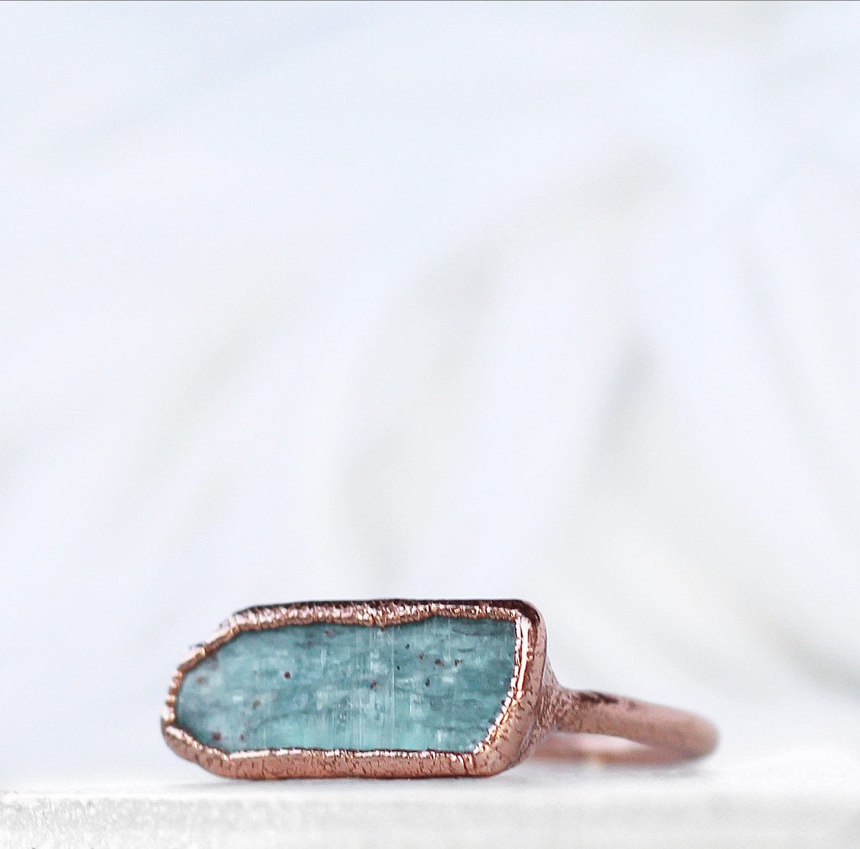 Horizontal Blue Kyanite Blade Copper Ring