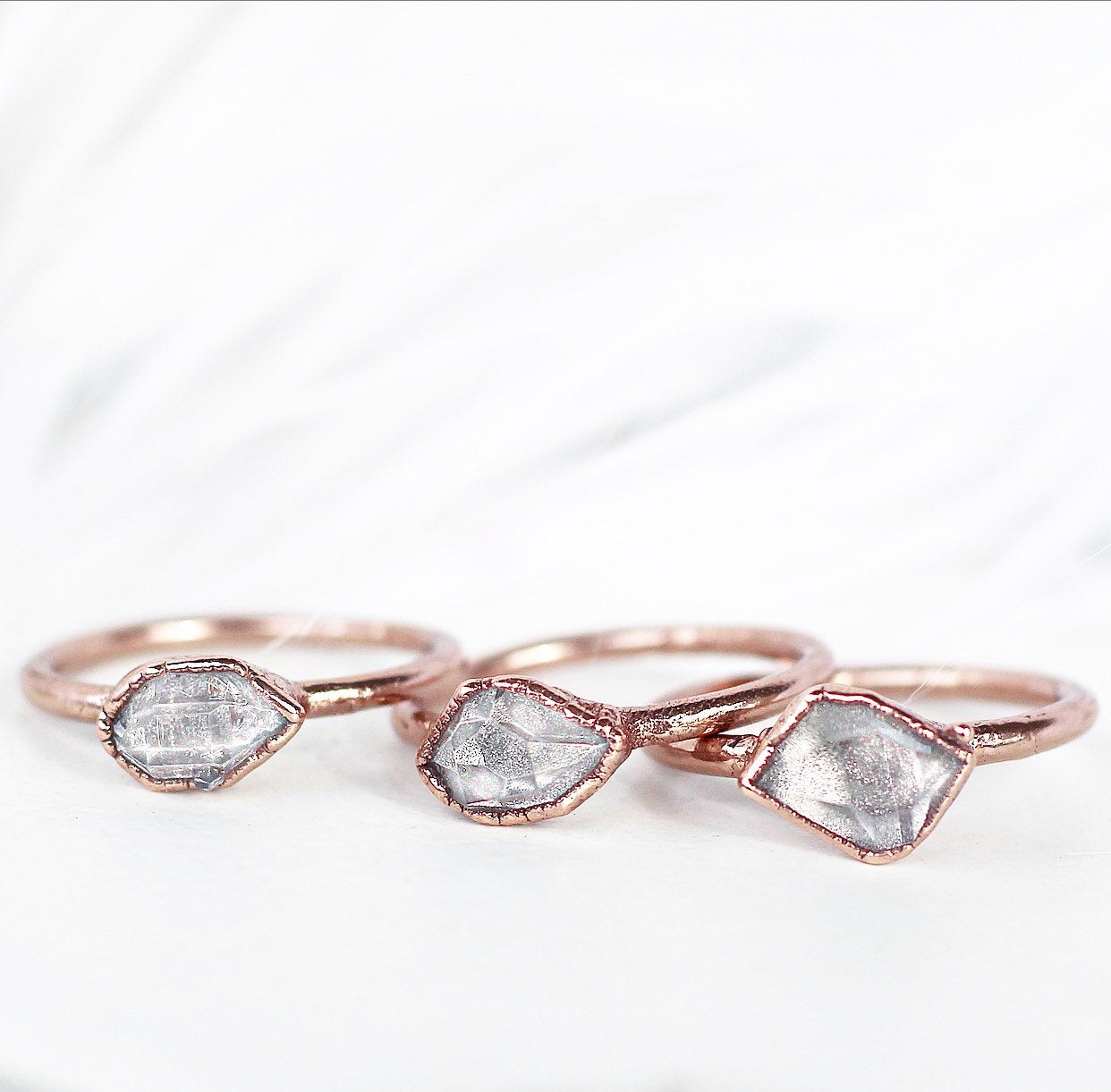 Horizontal Herkimer Diamond Ring in Copper