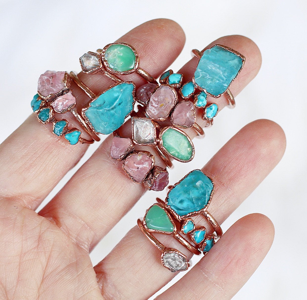 Chunky Blue Raw Apatite Copper StackingRing