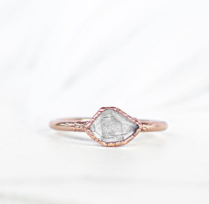 Horizontal Herkimer Diamond Ring in Copper