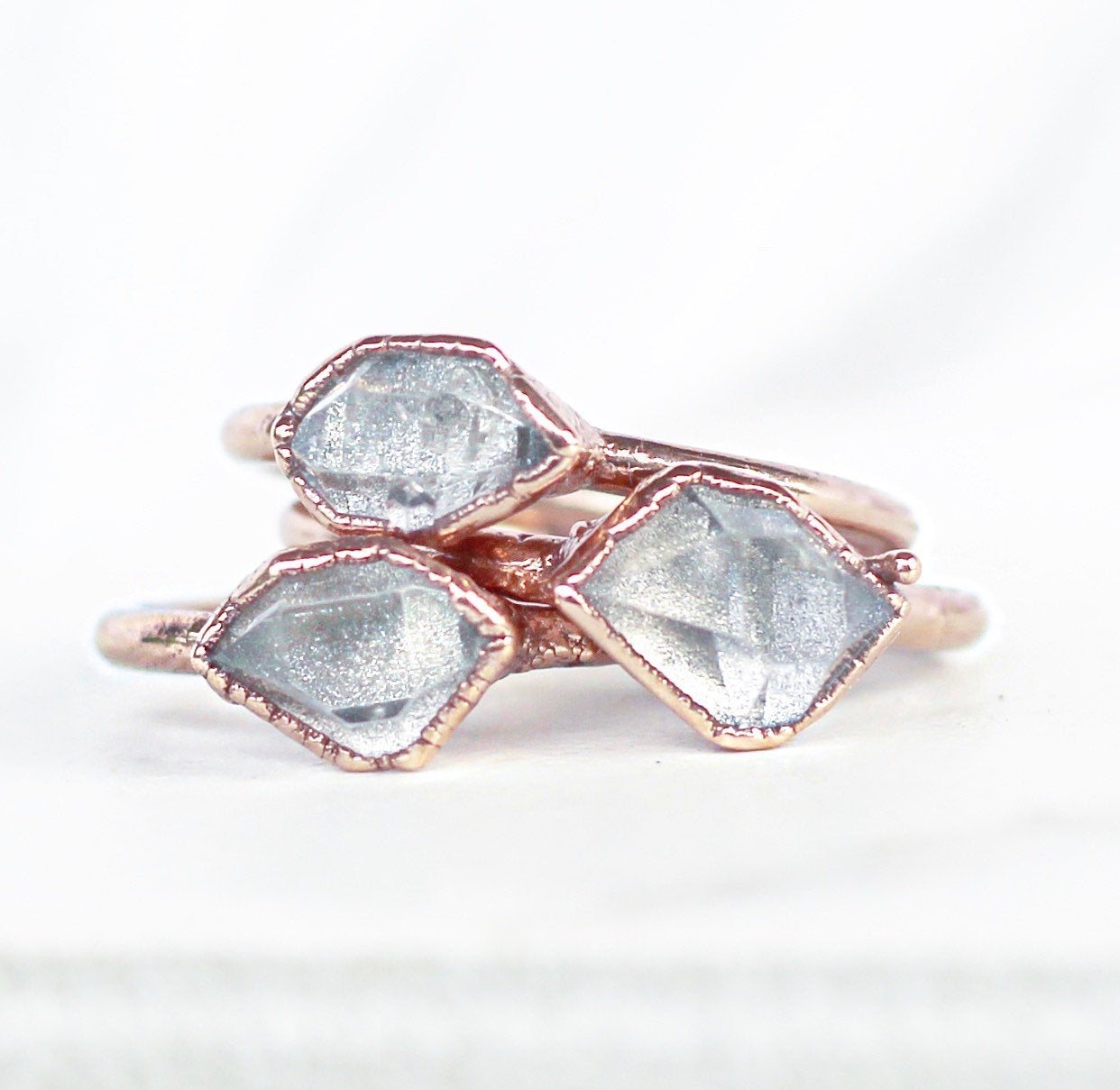 Horizontal Herkimer Diamond Ring in Copper