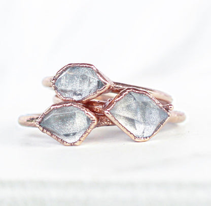 Horizontal Herkimer Diamond Ring in Copper