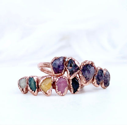Multi Stone Amethyst Ring pictured with a Multi Stone Rainbow Ring