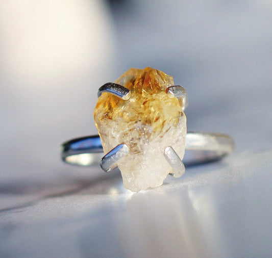 Sterling Silver Raw Citrine Claw Ring