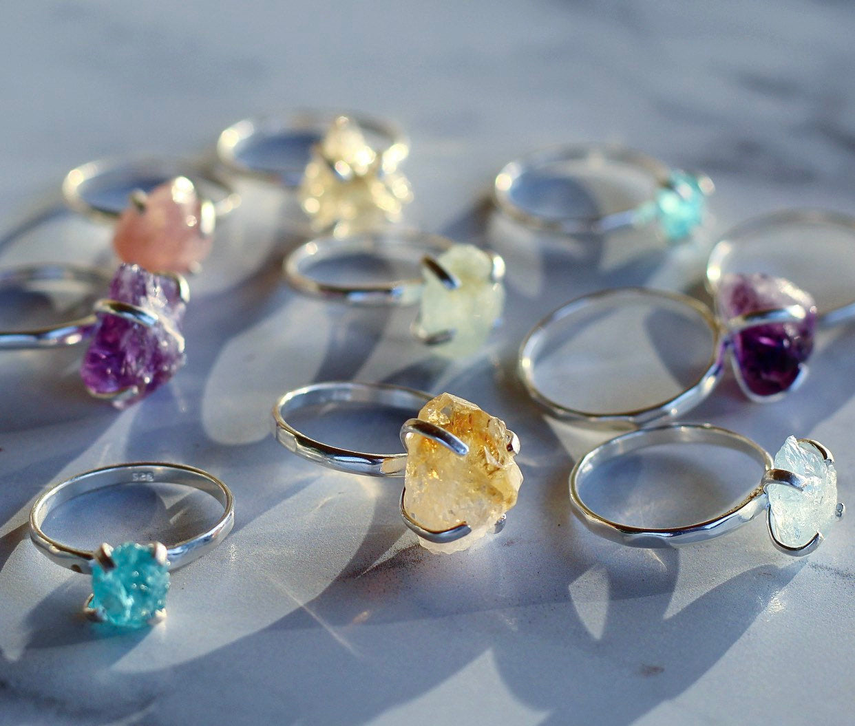 Sterling Silver Raw Rose Quartz Claw Ring with Other Available Gemstones