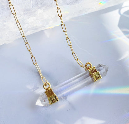 Double Terminated Crystal Quartz Bar Necklace