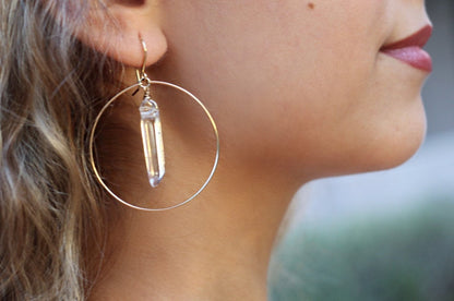 Crystal Quartz Earrings, Gold Boho Hoops, Crystal Earrings, Healing Crystal Earrings, Crystal Hoop Earrings, Quartz Hoops, Gift for Her