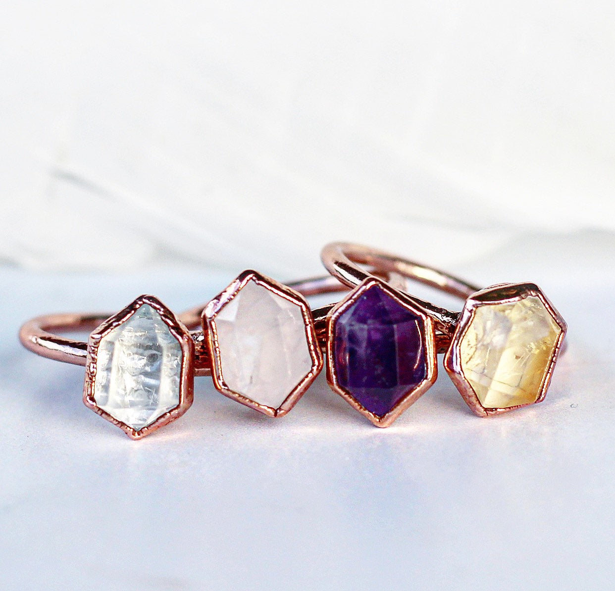 Dainty Crystal Quartz Point Ring, Quartz Crystal Ring, Copper and Crystal Ring, Raw Quartz Stone Ring, Clear Quartz Point Ring
