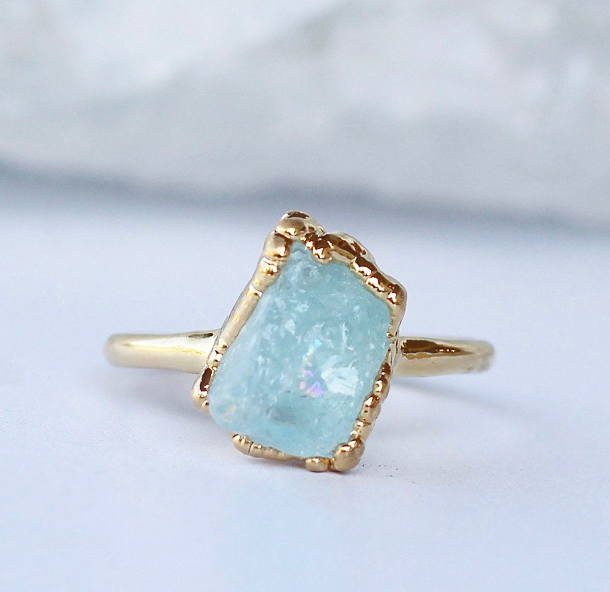 2Ct Emerald cut Aquamarine ring, Aquamarine three stone ring, natural -  Giliarto