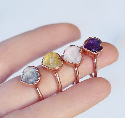 Crystal Quartz Heart Ring, Heart Shaped Crystal Ring, Crystal Heart Gemstone Ring, Crystal Heart Jewelry, Dainty Heart Stone Ring