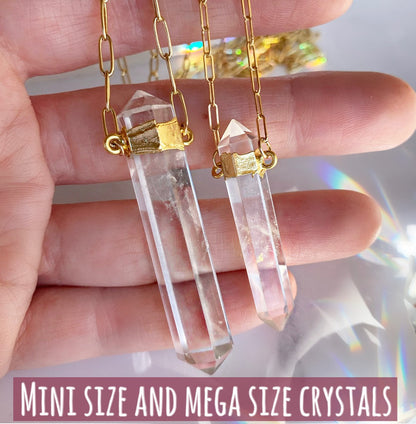 Chunky Crystal Quartz Point Necklace, Double Terminated Crystal Necklace, Clear Quartz Point Pendant, Crystal Necklace 14k Gold Chain