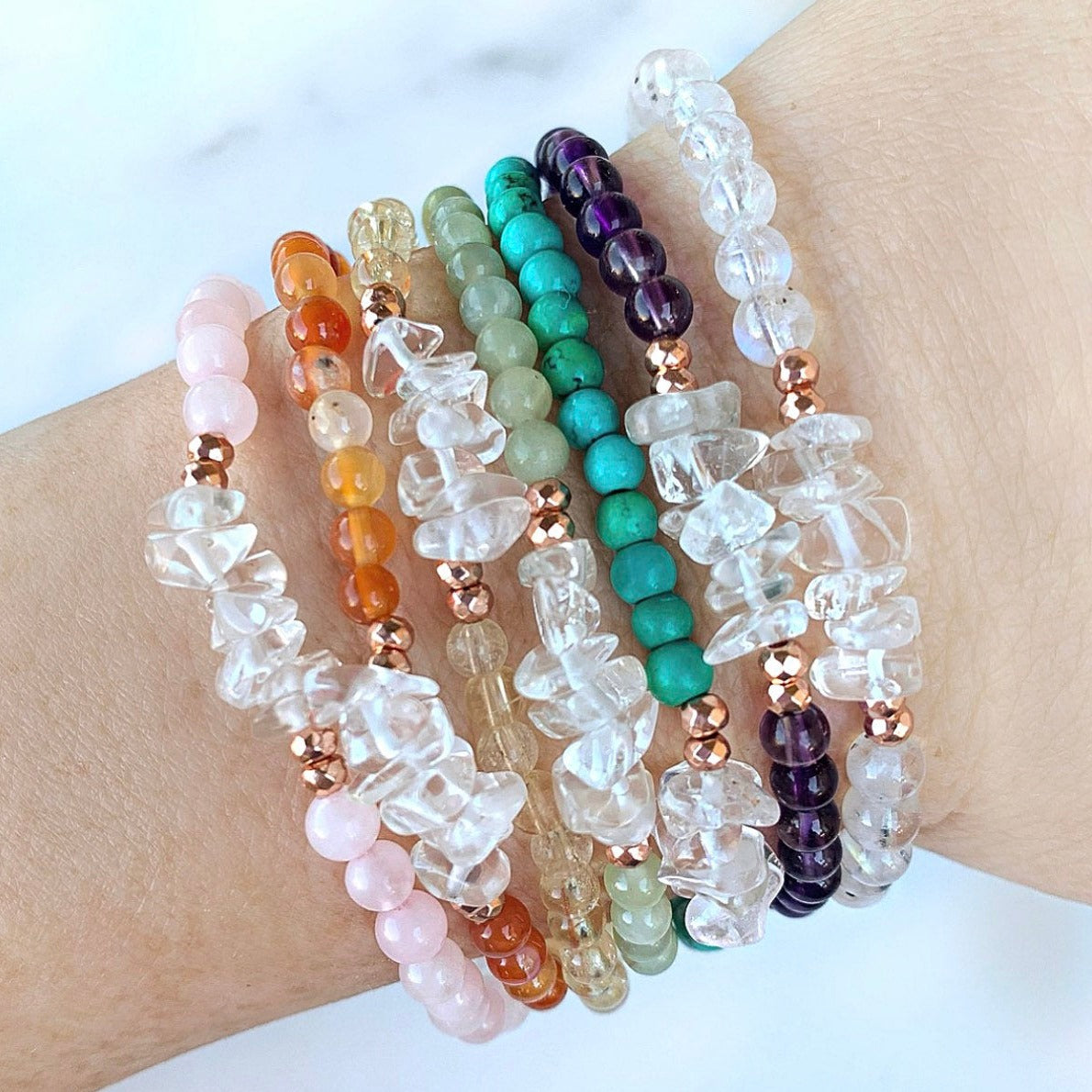 Natural Gemstone Round Beads Bracelet, Crystal Stacking Bracelets
