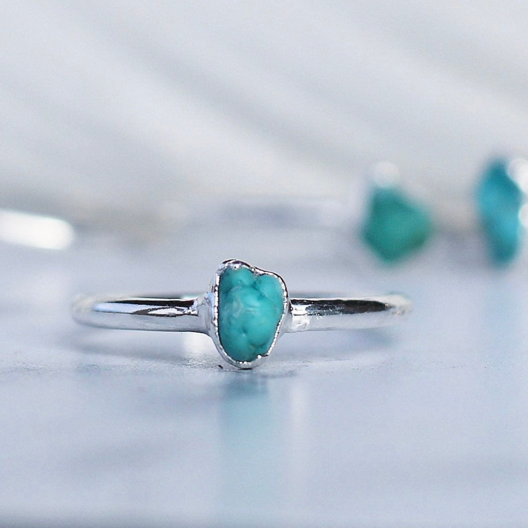 Raw Turquoise Ring Silver, December Birthstone Silver Band, December Raw Gemstone Ring, Raw Turquoise Stone Ring, December Gemstone Gift