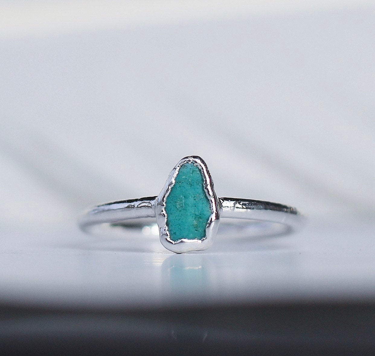 Raw Turquoise Ring Silver, December Birthstone Silver Band, December Raw Gemstone Ring, Raw Turquoise Stone Ring, December Gemstone Gift