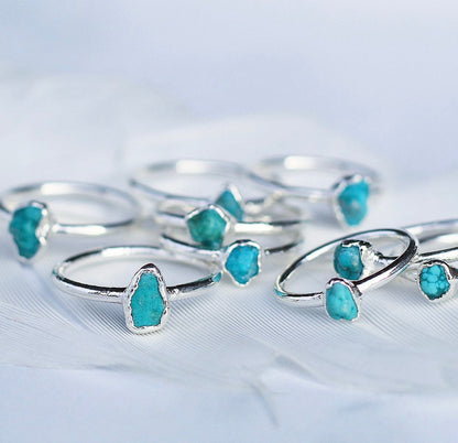 Raw Turquoise Ring Silver, December Birthstone Silver Band, December Raw Gemstone Ring, Raw Turquoise Stone Ring, December Gemstone Gift