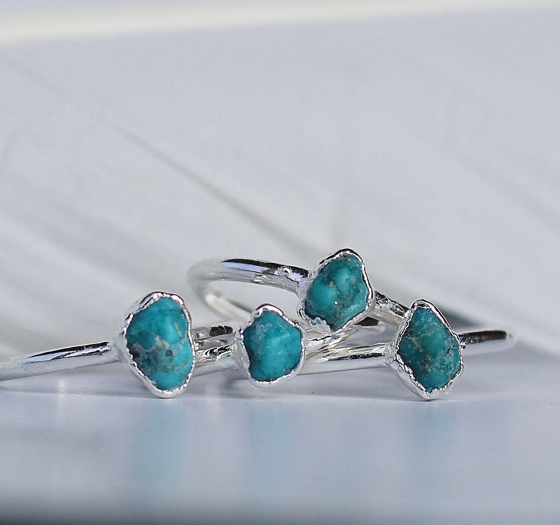 Raw Turquoise Ring Silver, December Birthstone Silver Band, December Raw Gemstone Ring, Raw Turquoise Stone Ring, December Gemstone Gift