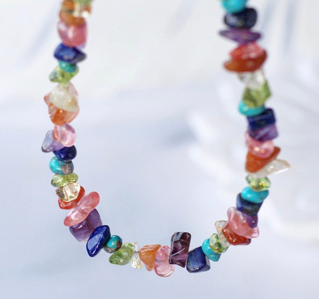 Rainbow Beaded Necklace, Puka Style Necklace, 90s Bead Necklace, Chakra Bead Necklace, Chakra Gemstone Necklace, Beaded Hippie Necklace