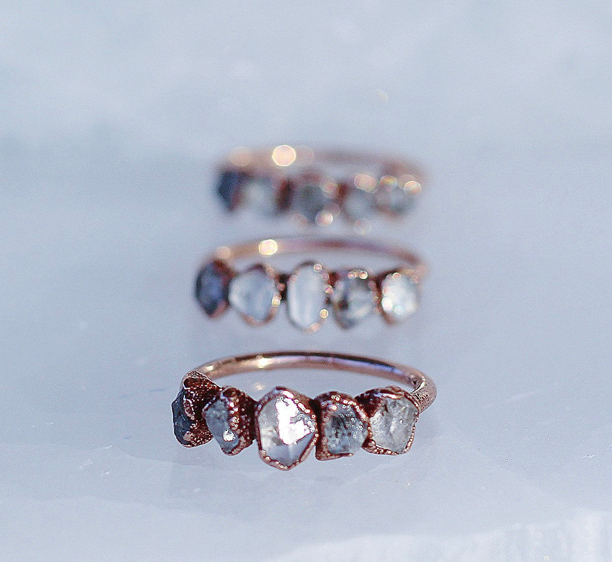Herkimer Diamond Multi Stone Ring, Stackable Herkimer Diamond Ring, Raw Crystal Ring, Boho Wedding Ring, Copper Wedding Band, Rustic Wedding
