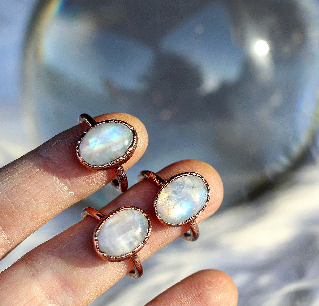 Moonstone Oval Ring, Moonstone Raw Stone, Big Raw Moonstone Ring, Rainbow Moonstone Ring, Moonstone Copper Ring, Raw Chunky Stone Ring