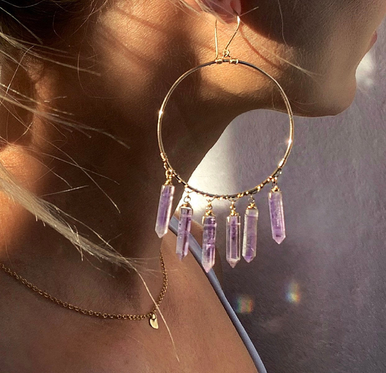 Boho Crystal Statement Earrings, Boho Chandelier Hoops, Crystal Point Statement Hoops, Healing Stone Earrings, Boho Gemstone Hoops
