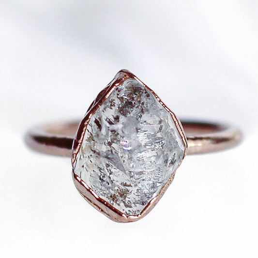 Raw Herkimer Diamond Ring, April Birthstone Jewelry, April Birthstone Ring, Chunky Crystal Ring, Rough Crystal Ring, Alternative Wedding