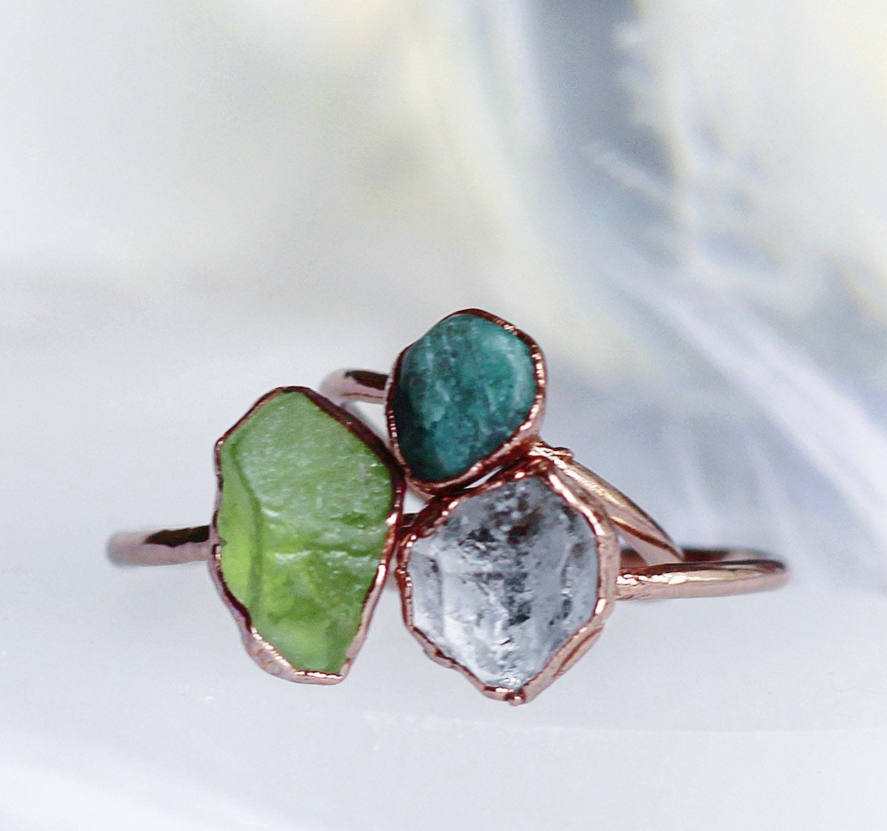 Selling Green Tourmaline ring, electroformed ring, celestial jewelry, raw gemstone ring, copper ring