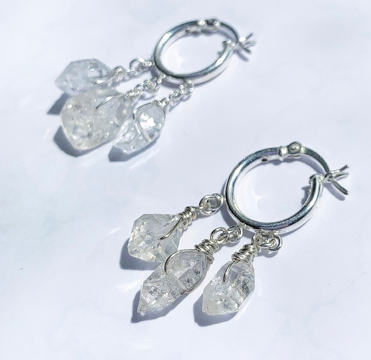 Herkimer Diamond Huggies, Crystal Ear Huggies, 14k Gold Huggie Earrings, Herkimer Diamond Hoop Earrings, Gift for Her, Sterling Silver Hoops