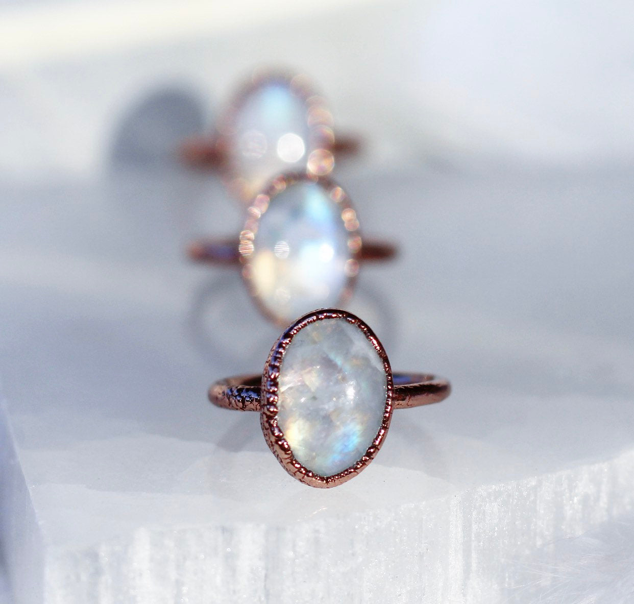 Moonstone Oval Ring, Moonstone Raw Stone, Big Raw Moonstone Ring, Rainbow Moonstone Ring, Moonstone Copper Ring, Raw Chunky Stone Ring