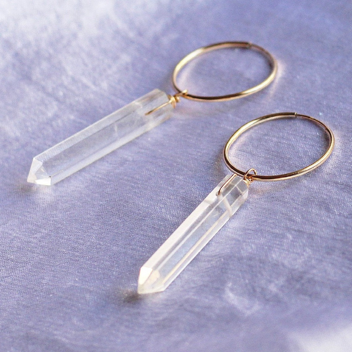 Crystal Quartz Huggie Hoop Earrings, Crystal Quartz Ear Huggies, Gold Filled Huggie Charm Earrings, Sterling Silver Quartz Hoops