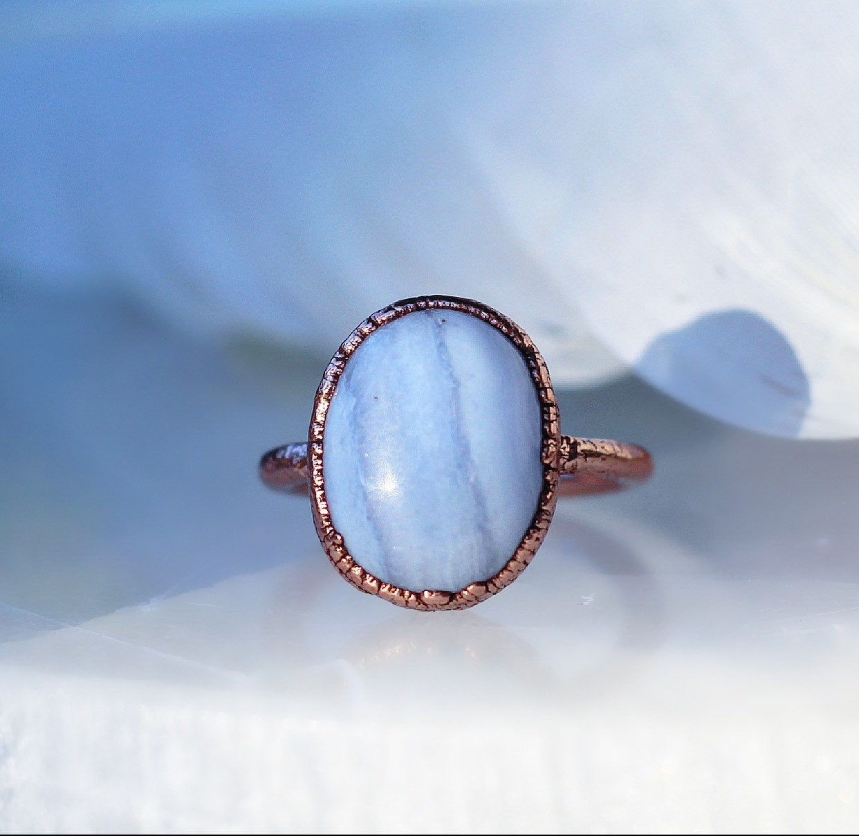 Blue Lace Agate Ring, Blue Lace Agate Crystal Statement Ring, Blue Oval Gemstone Ring, Oval Raw Stone Ring, Blue Lace Agate Stone Jewelry