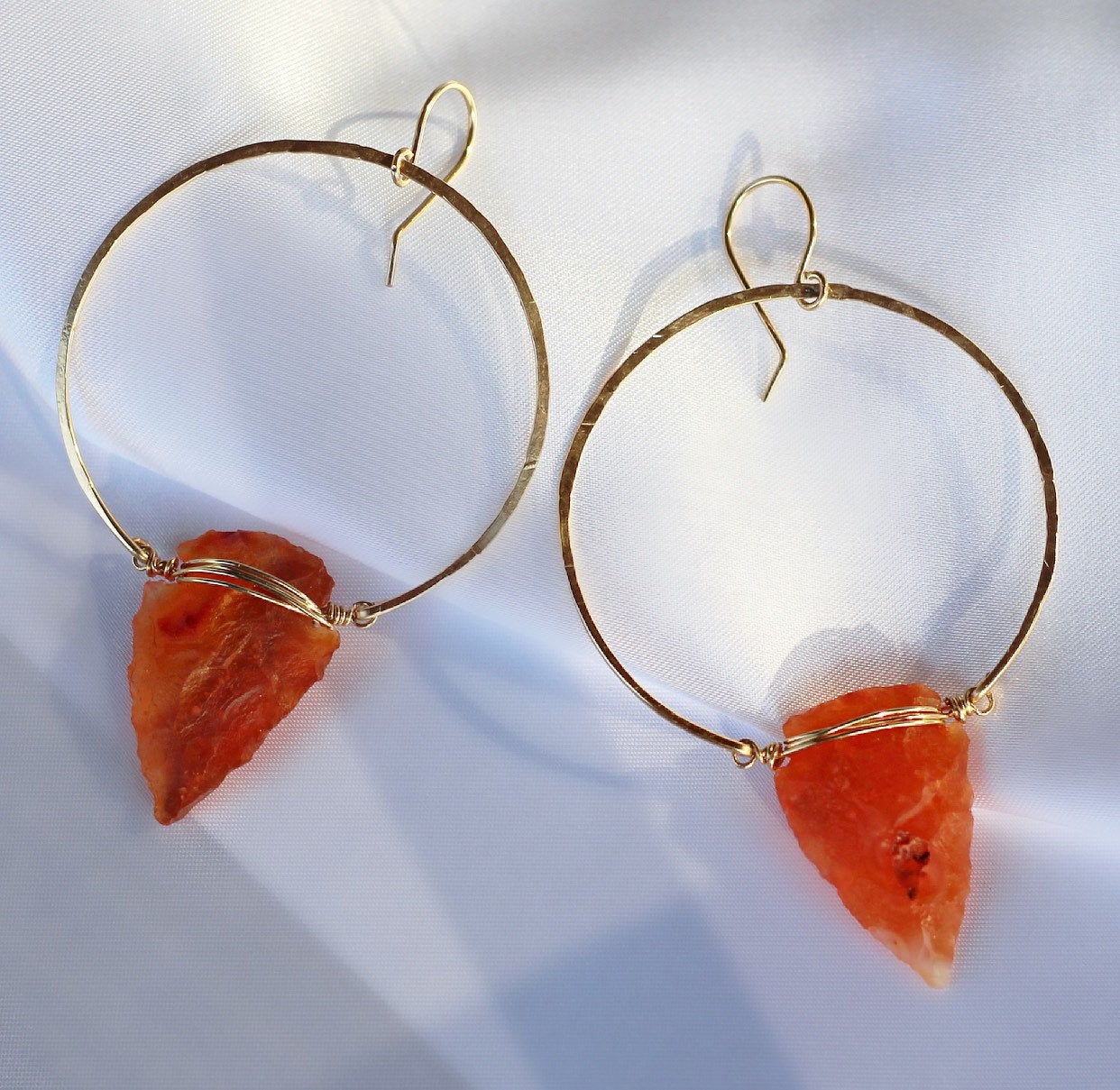 Carnelian Earrings factory Fiery Orange Stone Hoops