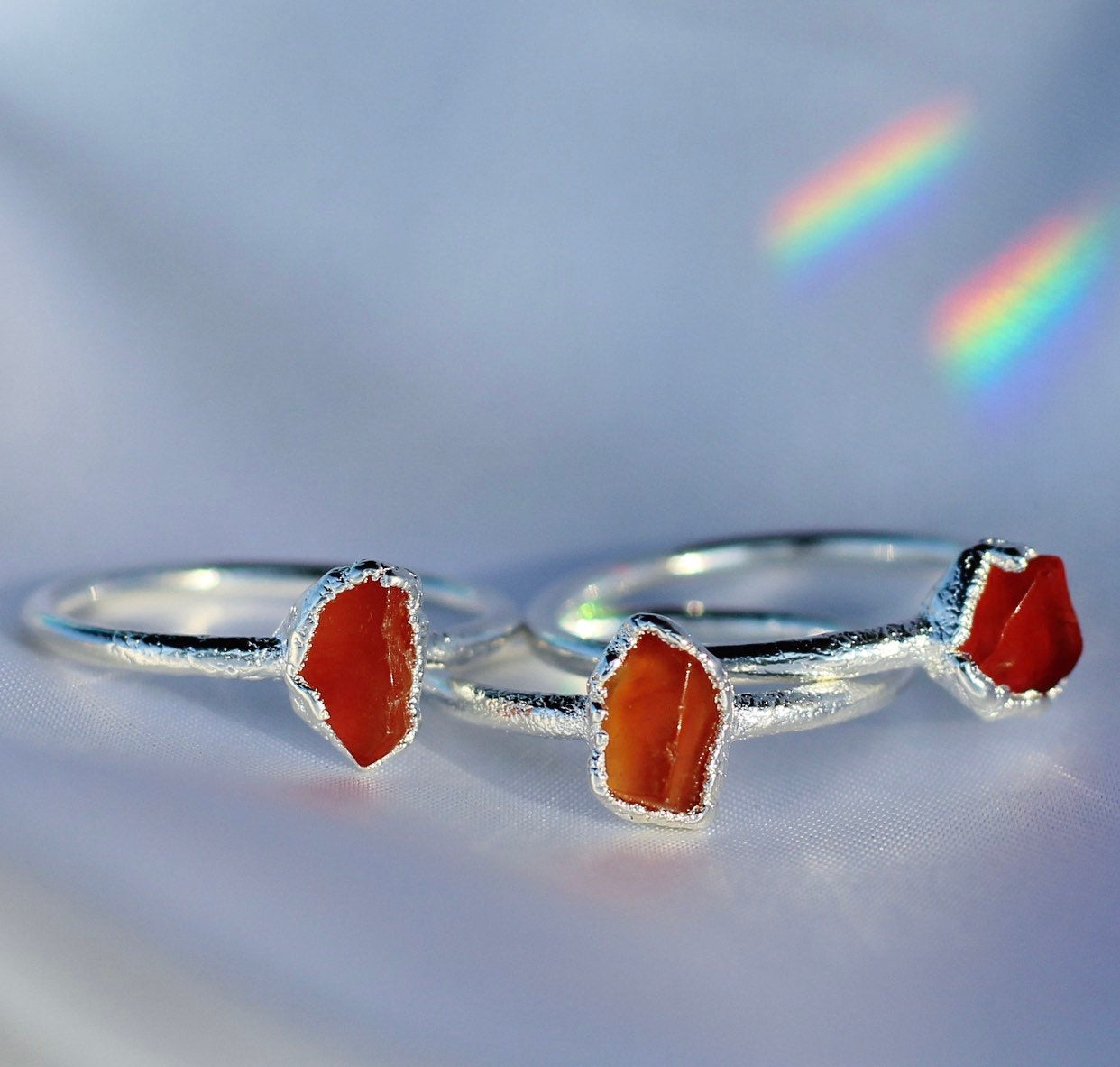 Silver Carnelian Ring, Raw Carnelian Gemstone Ring, Dainty Carnelian Jewelry, Delicate Carnelian Crystal Jewelry, Carnelian Stone Ring