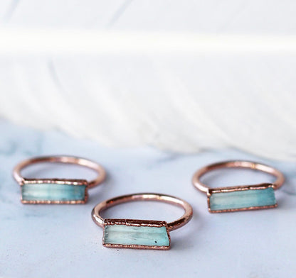 Aquamarine Birthstone Ring, March Birthstone Jewelry, Aquamarine Bar Ring, Raw Birthstone Jewelry, Aquamarine Gemstone Ring