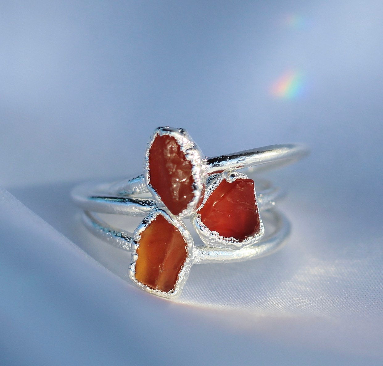 Silver Carnelian Ring, Raw Carnelian Gemstone Ring, Dainty Carnelian Jewelry, Delicate Carnelian Crystal Jewelry, Carnelian Stone Ring