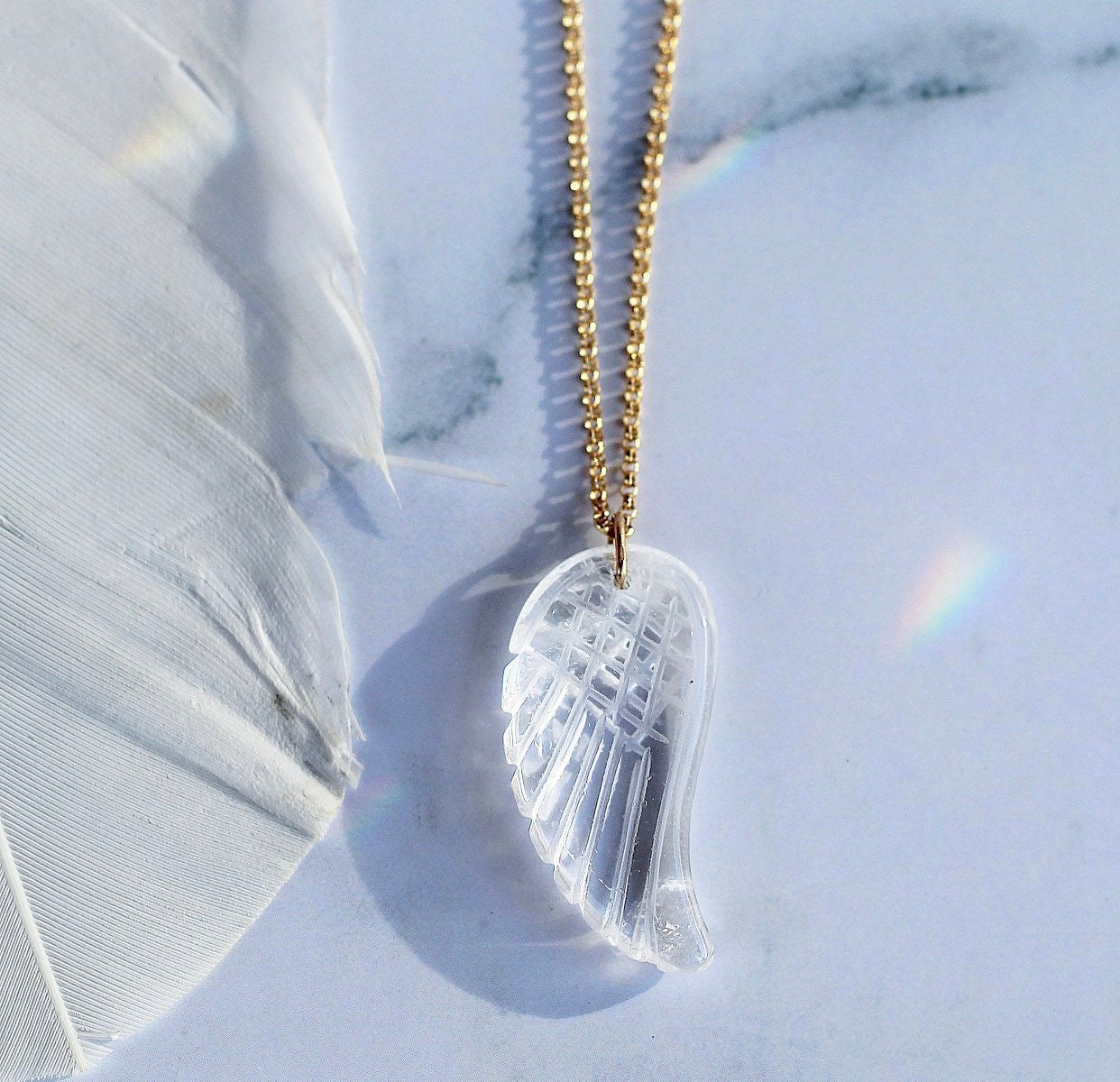 Angel Wing Crystal Necklace, Angel Wing Pendant, Amethyst Wing Necklace, Rose Quartz Angel Necklace, Angel Gift for Her