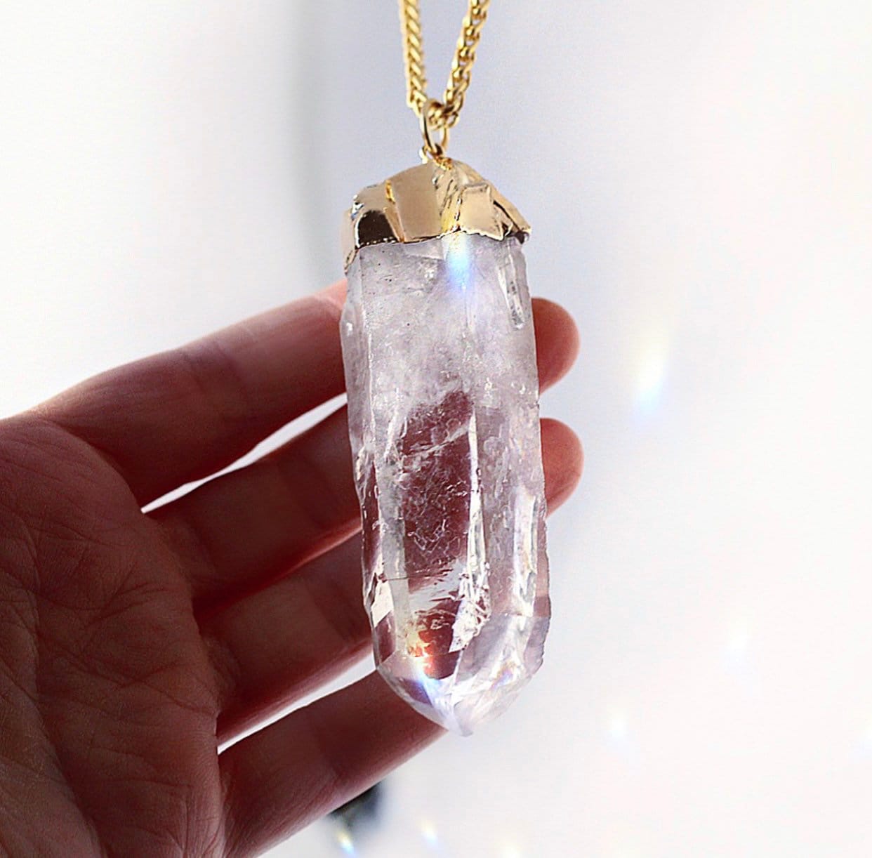 Large crystal sterling silver necklace | Large crystal necklace