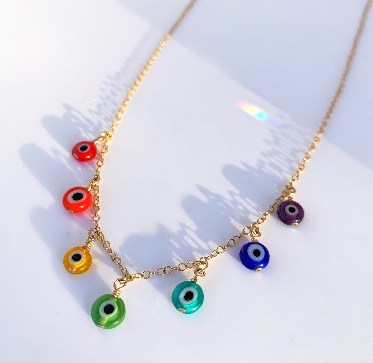 Evil Eye Rainbow Necklace, Protection Charm Necklace, Evil Eye Statement Necklace, Turkish Eye Necklace, Boho Eye Necklace, Spiritual Gift
