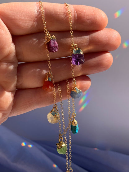 Raw Stone Chakra Necklace, Chakra Balancing Necklace, Raw Gemstone Necklace, Crystal Healing Necklace, Boho Chakra Necklace, Gift for Her