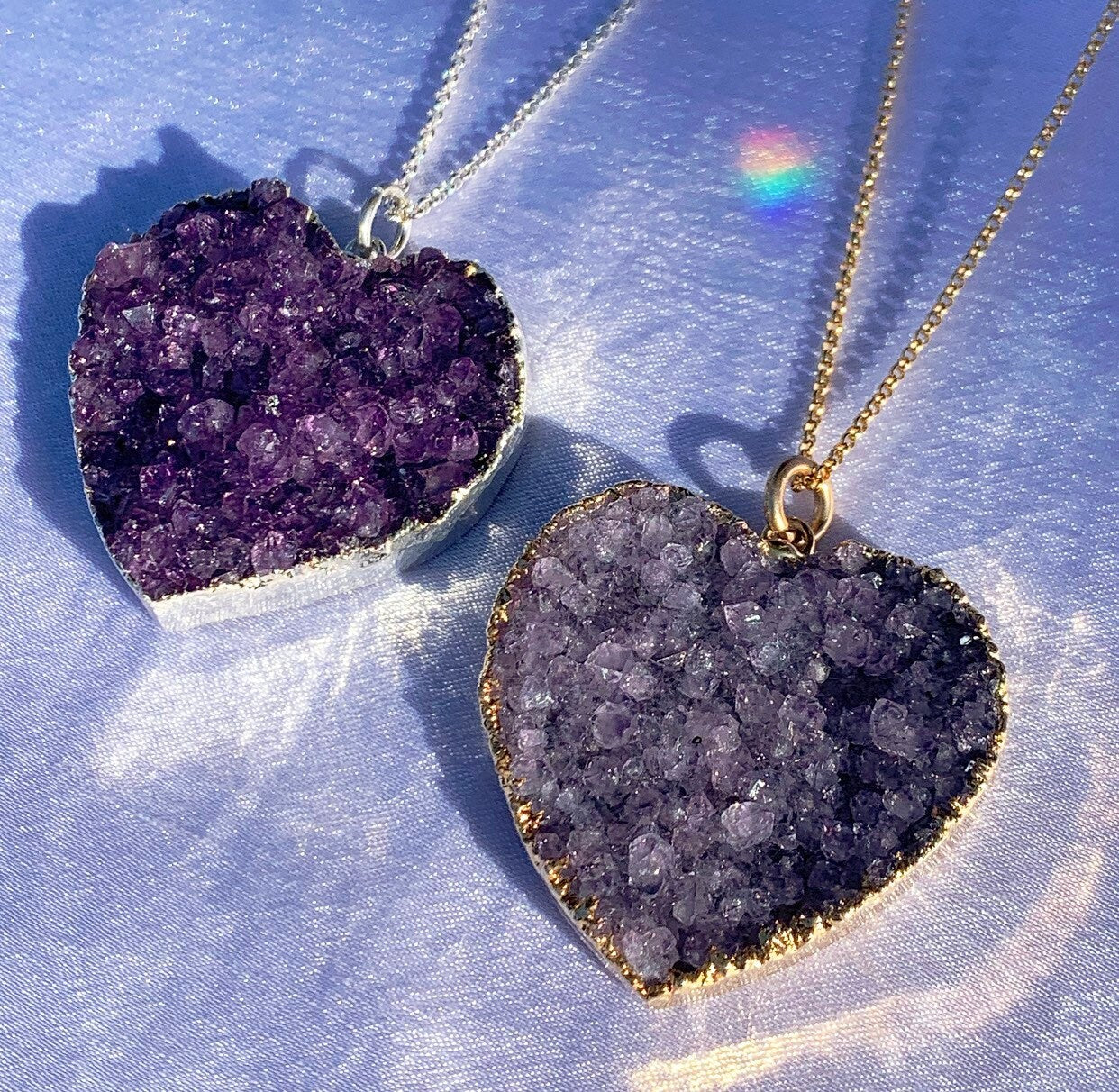 Chunky Amethyst Heart Pendant, Big Geode Necklace, Amethyst Birthstone Necklace, Heart Statement Necklace, Crystal Jewelry Gift