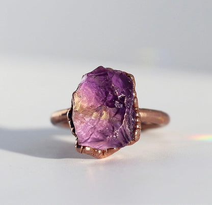 Raw Ametrine Ring, Ametrine Crystal Ring, Ametrine Stone Ring, Copper Ametrine Ring, Natural Stone Ring, Healing Crystal Accessories