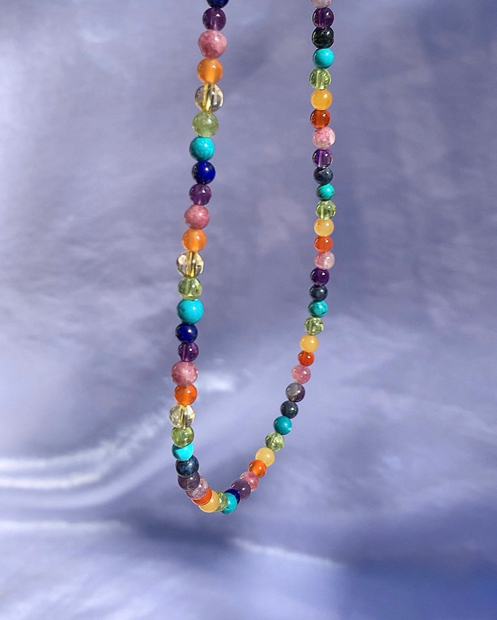 Beaded Rainbow Choker, Crystal Bead Choker, Simple Bead Necklace, Chakra Bead Necklace, Boho Choker Necklace