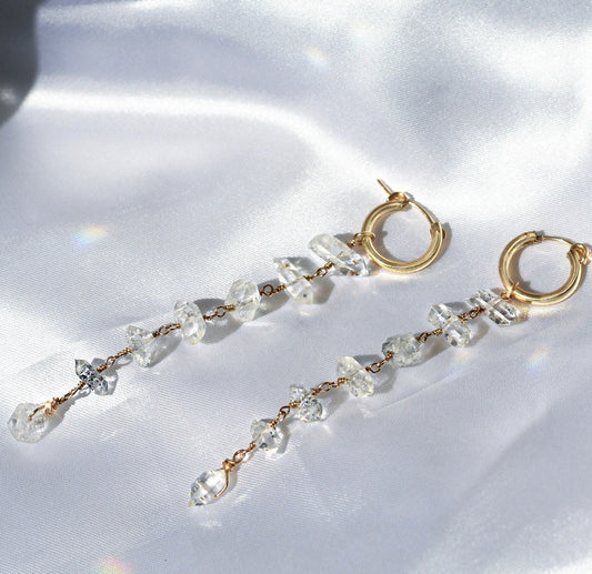 Herkimer Diamond Earrings Gold, Silver, Rose Gold, Herkimer Dangle Earrings, Crystal Duster Earrings, Gift for Her, Herkimer Drop Earrings